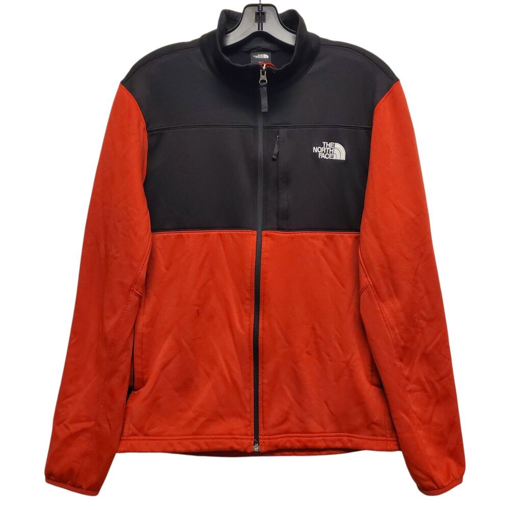 THE NORTH FACE Jacket Mens Medium Red Black Full Zip Fleece Warm Hiking Outdoor